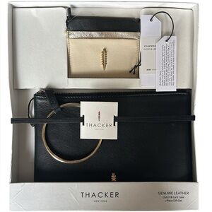 Thacker New York Genuine Black Leather Gia Wristlet Pouch & Card Case NWT